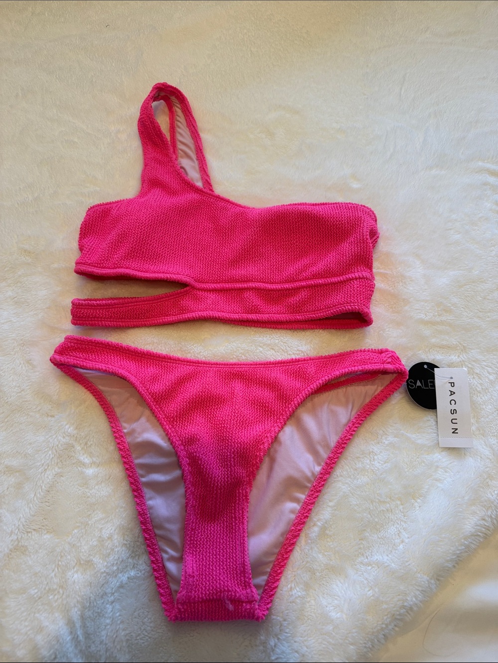 Salero swim Hot Pink One-Shoulder Cutout Bikini Set